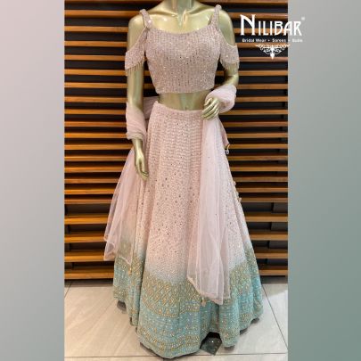 Blush Pink and Sea Green Georgette Lehenga
