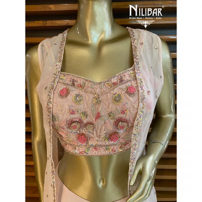 Flourescent Pink Georgette and Organza Panelled Palazzo Suit