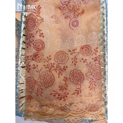 Peach and Brown Cotton Unstitched Suit