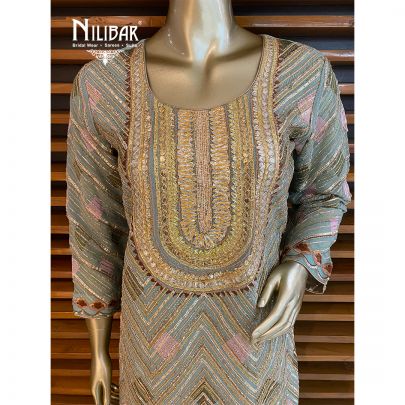 Pistachio Green Georgette Panelled Palazzos Suit