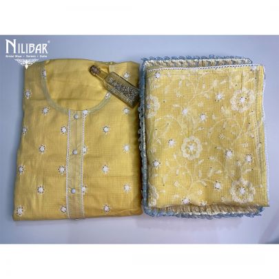 Macaroon Yellow Cotton Unstitched Suit