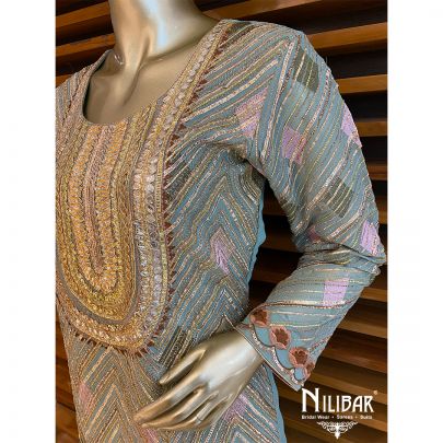 Pistachio Green Georgette Panelled Palazzos Suit