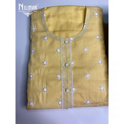 Macaroon Yellow Cotton Unstitched Suit