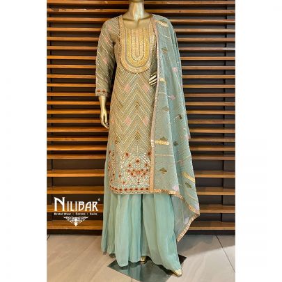 Pistachio Green Georgette Panelled Palazzos Suit