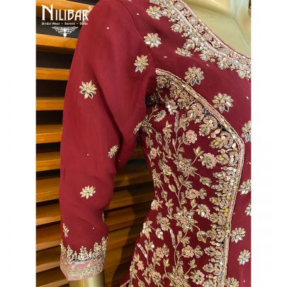 Wine Georgette and Chinon Garara Suit