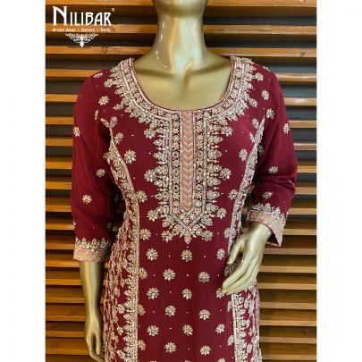 Wine Georgette and Chinon Garara Suit