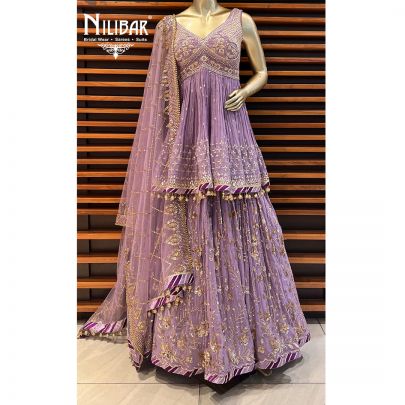 Lilac Georgette and Net Lehenga