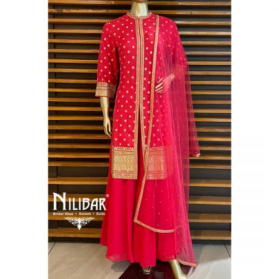 Hot pink Organza and Net Palazzo Suit