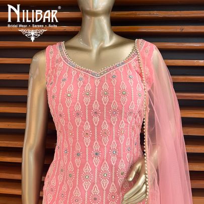 Pink Georgette and Net Palazzo Suit