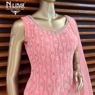 Pink Georgette and Net Palazzo Suit