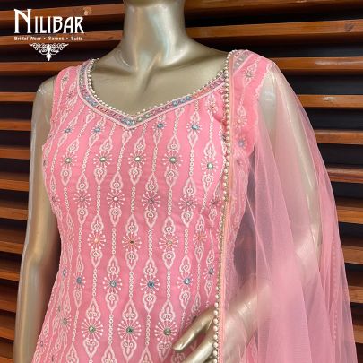 Pink Georgette and Net Palazzo Suit