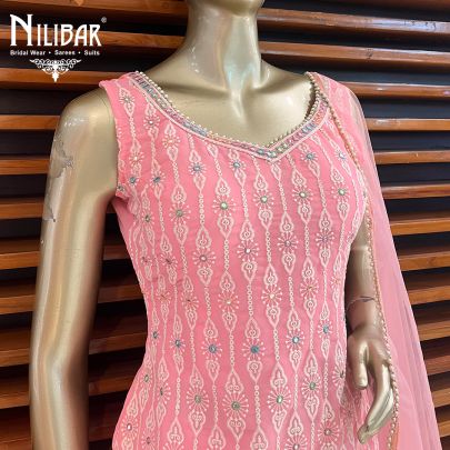 Pink Georgette and Net Palazzo Suit