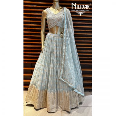 Sky Blue Georgette and Net Lehenga