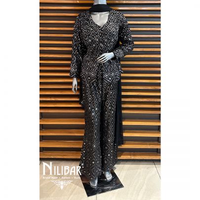 Black Georgette Bell Bottom Blazer Style Top Suit