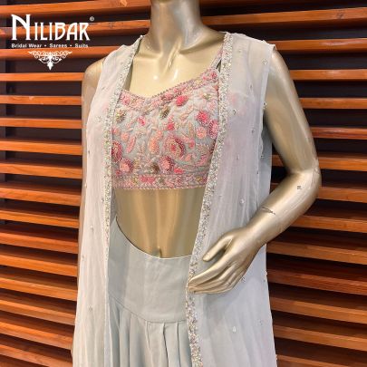 Pista Georgette Indo Western Dhoti Co-ords Set