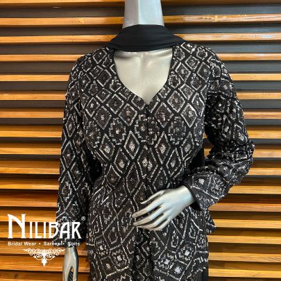 Black Georgette Bell Bottom Blazer Style Top Suit