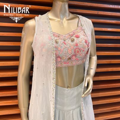 Pista Georgette Indo Western Dhoti Co-ords Set