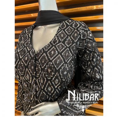 Black Georgette Bell Bottom Blazer Style Top Suit