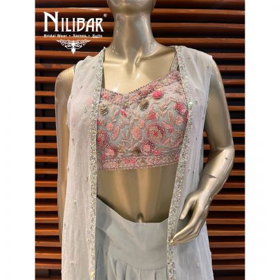 Pista Georgette Indo Western Dhoti Co-ords Set