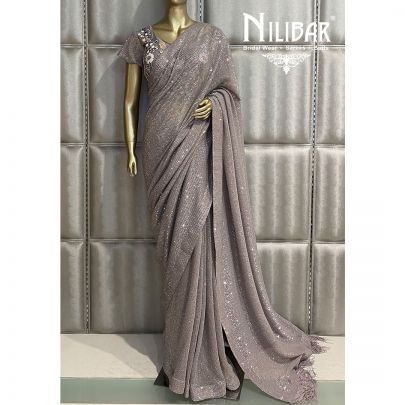 Silver Gray Net Saree