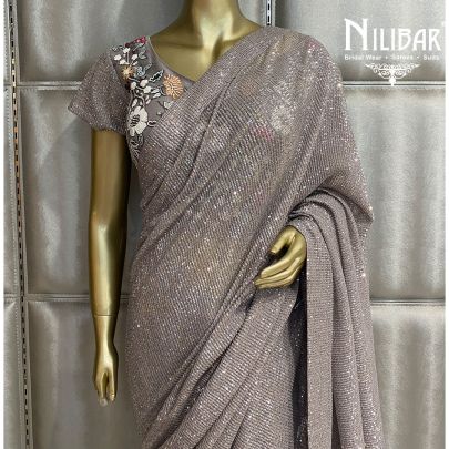Silver Gray Net Saree