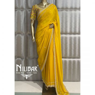 Lemon Yellow Net Saree