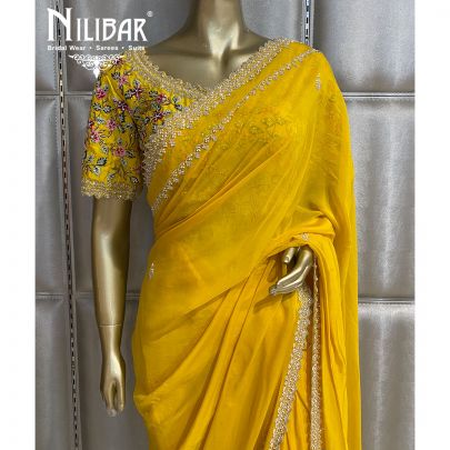 Lemon Yellow Net Saree