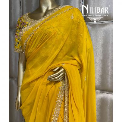Lemon Yellow Net Saree