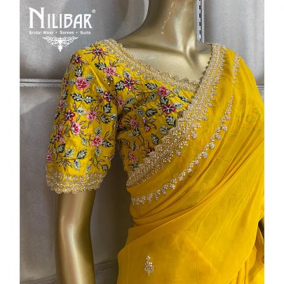 Lemon Yellow Net Saree
