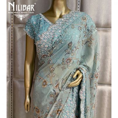 Sky Blue Organza Saree