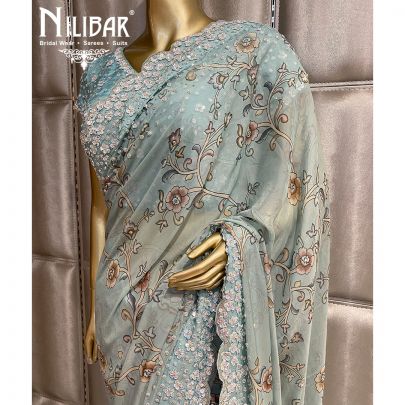 Sky Blue Organza Saree