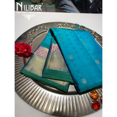 Cyan Blue Silk Banarasi Saree