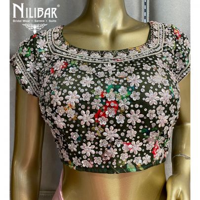 Pink and Green Georgette  Saree