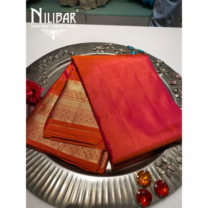 Flame Orange Silk Banarasi Saree