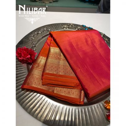 Flame Orange Silk Banarasi Saree