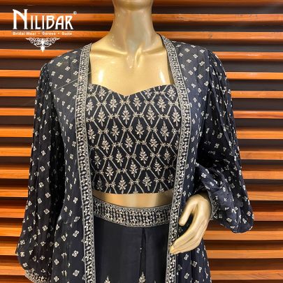 Navy Blue Georgette Indo Western Dhoti Co-ords Set