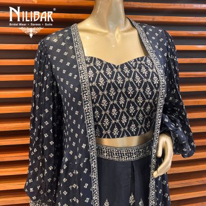 Navy Blue Georgette Indo Western Dhoti Co-ords Set
