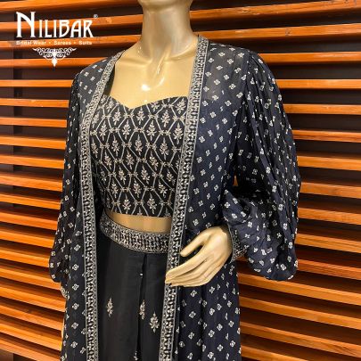 Navy Blue Georgette Indo Western Dhoti Co-ords Set
