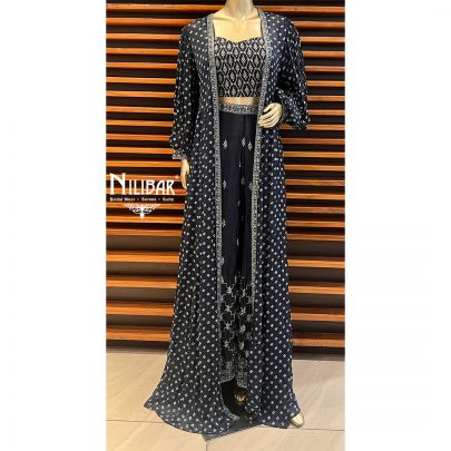 Navy Blue Georgette Indo Western Dhoti Co-ords Set