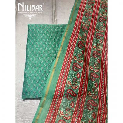 Fern Green Maheshwari Silk Unstitched Suit