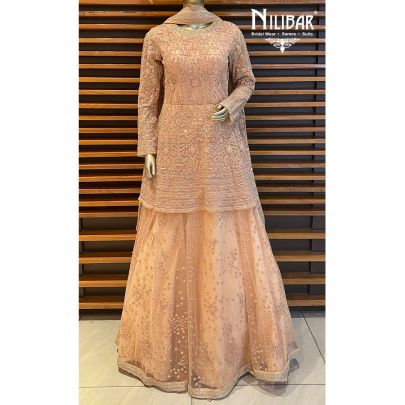 Peach Net Anarkali