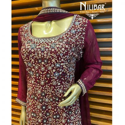 Burgundy Georgette Anarkali Suit