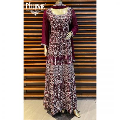 Burgundy Georgette Anarkali Suit