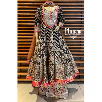 Black Banarasi Silk Anarkali Suit