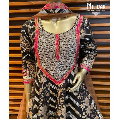 Black Banarasi Silk Anarkali Suit