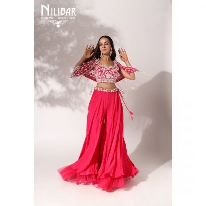 Hot Pink Silk and  Net  Palazzo Suit