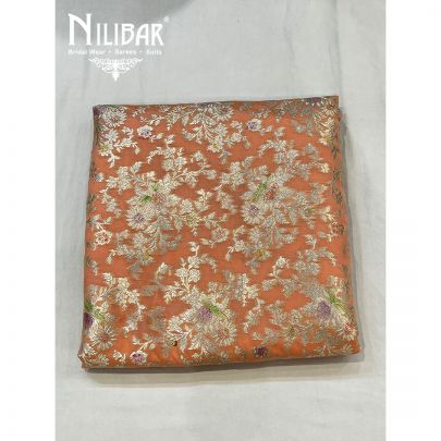 Peach Banarasi Silk Unstitched Suit 
