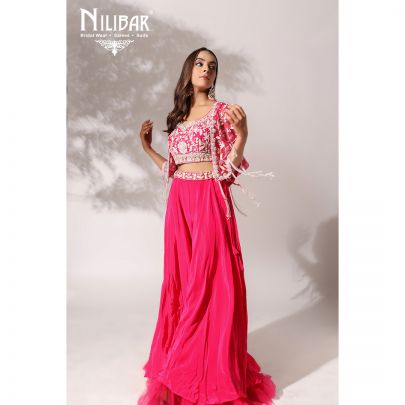 Hot Pink Silk and  Net  Palazzo Suit
