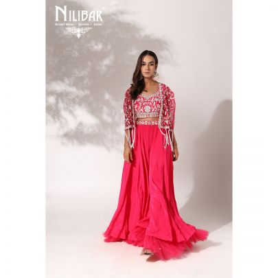 Hot Pink Silk and  Net  Palazzo Suit