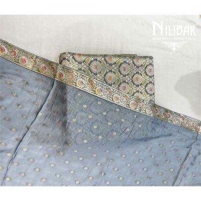 Grey Banarasi Silk and Chiffon Unstitched Suit